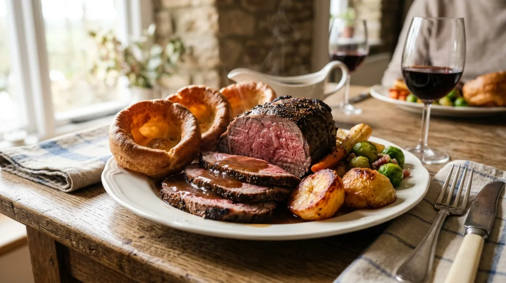 découvrez notre recette de roast on sunday avec un rôti de bœuf tendre accompagné d'un pudding yorkshire traditionnel, pour un repas anglais savoureux et convivial.