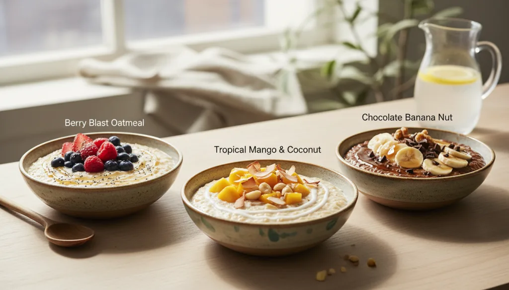découvrez 3 recettes savoureuses de flocons d'avoine pour un petit-déjeuner sain et nutritif, parfait pour bien commencer la journée.